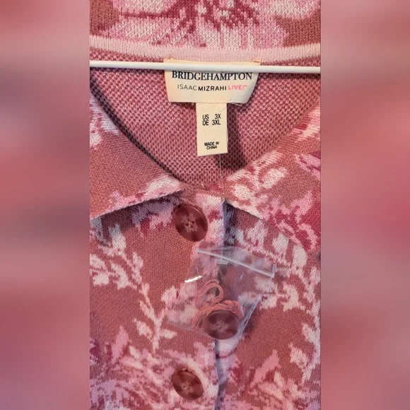 Isaac Mizrahi Pink Floral Tunic Length Cardigan Sweater Size 3X NWOT - Picture 6 of 7